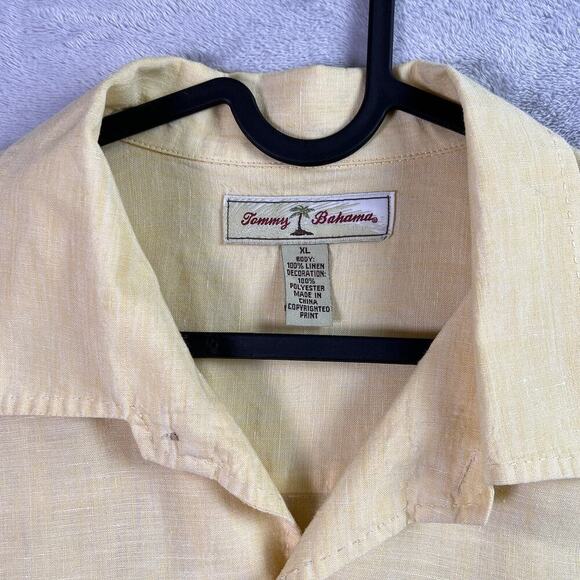 Tommy Bahama 100% Linen Shirt Men's XL Yellow Button Up Embroidered Floral - Picture 3 of 12